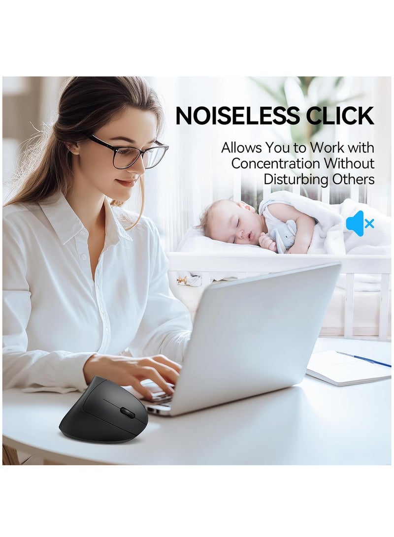 Ergonomic Vertical Mouse,Wireless Bluetooth Mouse With USB Receiver,800/1200/1600 3 Adjustable DPI Levels Silent Mouse,2.4GHz Optical Mouse,6 ons Wireless Mouse for Laptop, Desktop, PC, MacBook - Image 3