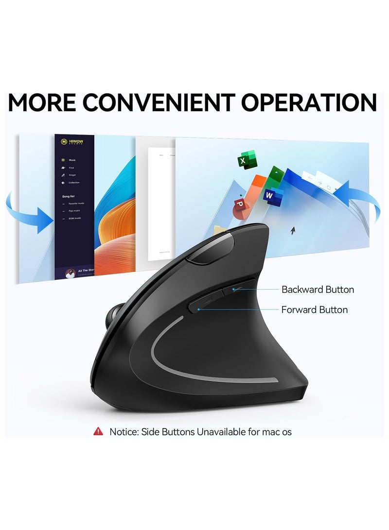 Ergonomic Vertical Mouse,Wireless Bluetooth Mouse With USB Receiver,800/1200/1600 3 Adjustable DPI Levels Silent Mouse,2.4GHz Optical Mouse,6 ons Wireless Mouse for Laptop, Desktop, PC, MacBook - Image 4