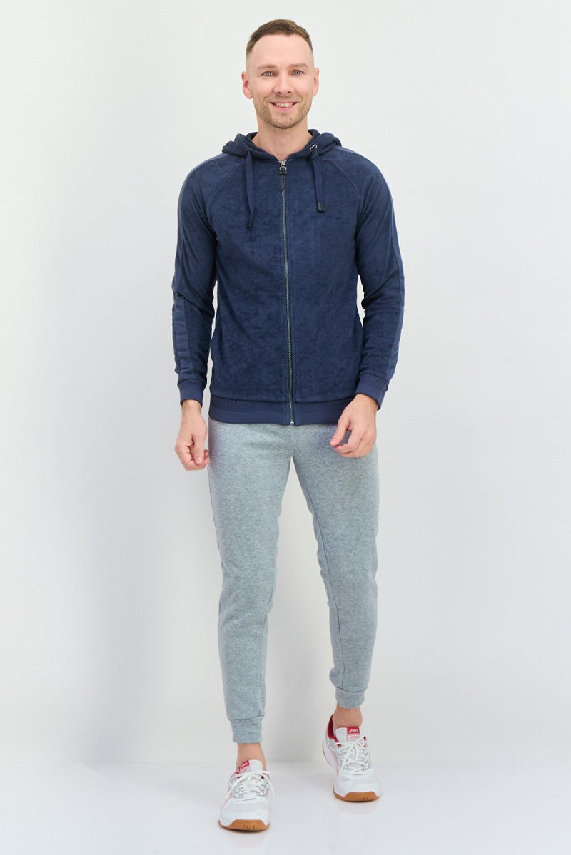Civil Society Men Hooded Textured Long Sleeves Sweatshirt, Navy  - Image 4