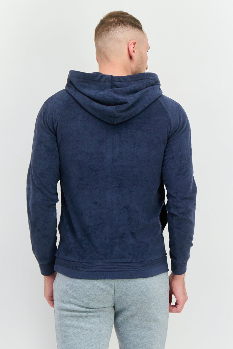 Civil Society Men Hooded Textured Long Sleeves Sweatshirt, Navy  - Image 3