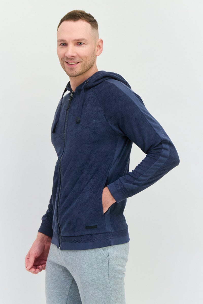 Civil Society Men Hooded Textured Long Sleeves Sweatshirt, Navy  - Image 2