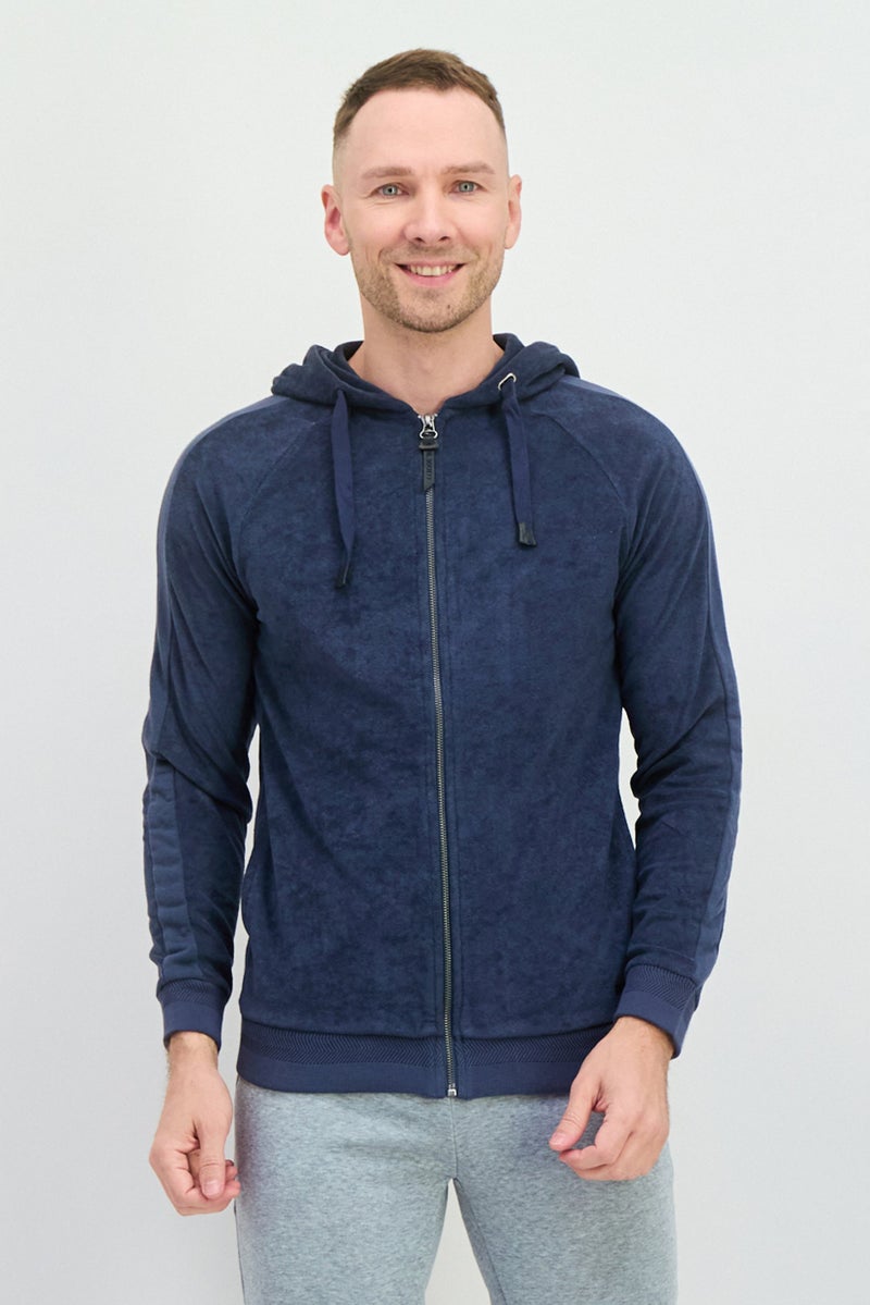 Civil Society Men Hooded Textured Long Sleeves Sweatshirt, Navy  - Image 1