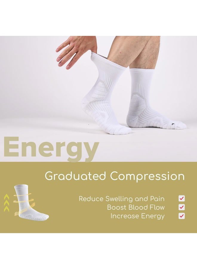 Tactia Compression Running Socks Men – Cushion Padded Anti-Blister, Moisture Wicking Cooling, Athletic Socks Crew, 3 Pairs, White, 9-11 - Image 4