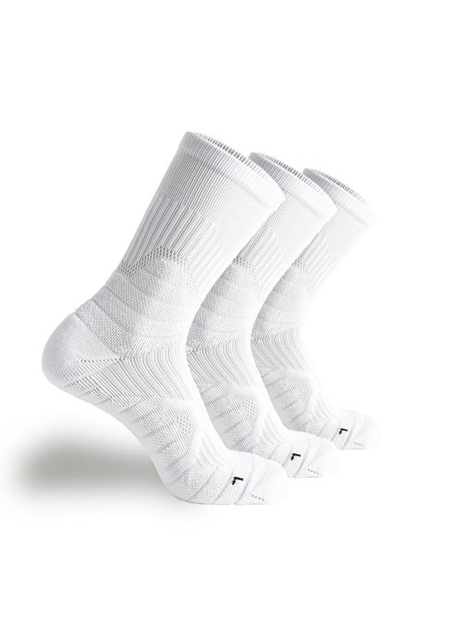 Tactia Compression Running Socks Men – Cushion Padded Anti-Blister, Moisture Wicking Cooling, Athletic Socks Crew, 3 Pairs, White, 9-11 - Image 1