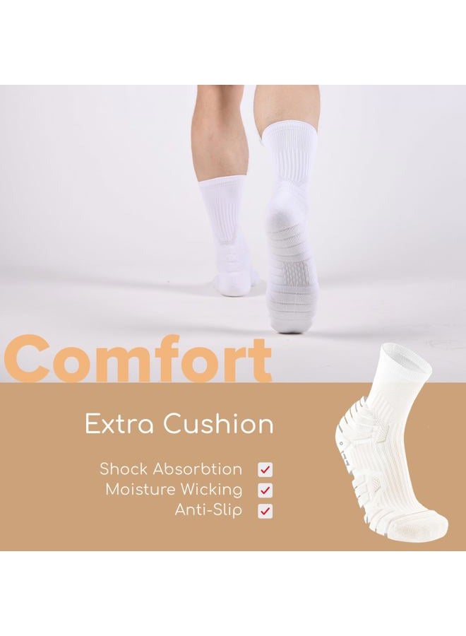 Tactia Compression Running Socks Men – Cushion Padded Anti-Blister, Moisture Wicking Cooling, Athletic Socks Crew, 3 Pairs, White, 9-11 - Image 2