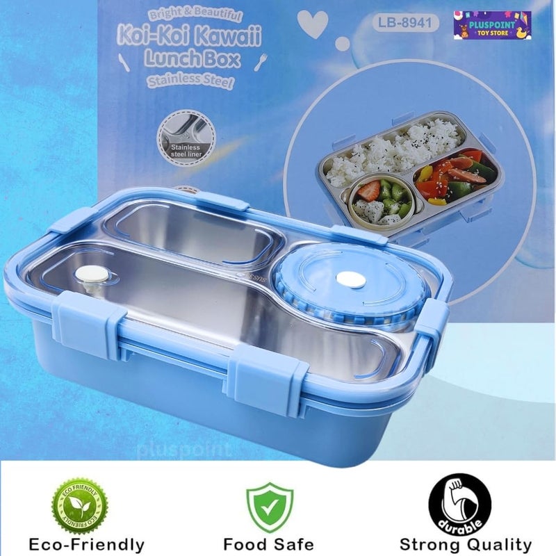 PLUSPOINT صندوق غداء بنتو معزول محكم الإغلاق محمول مع أدوات، صندوق غداء من الفولاذ المقاوم للصدأ مع حاويات، صندوق بنتو مقاوم للتسرب للأطفال والبالغين والرجال والنساء (أزرق) - 750 مل - Image 2