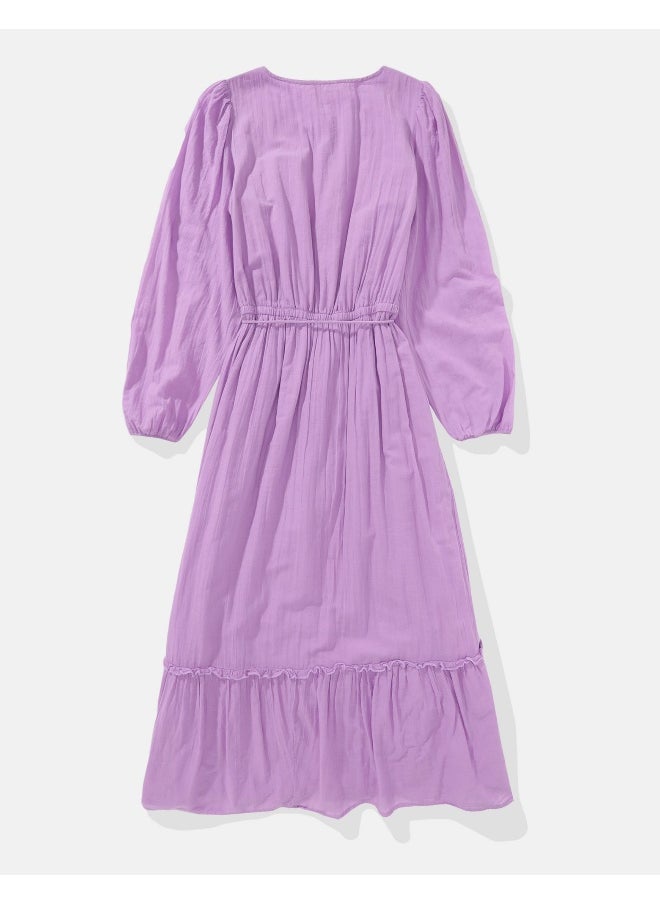 American Eagle AE Long-Sleeve Button-Up Midi Dress  - Image 3