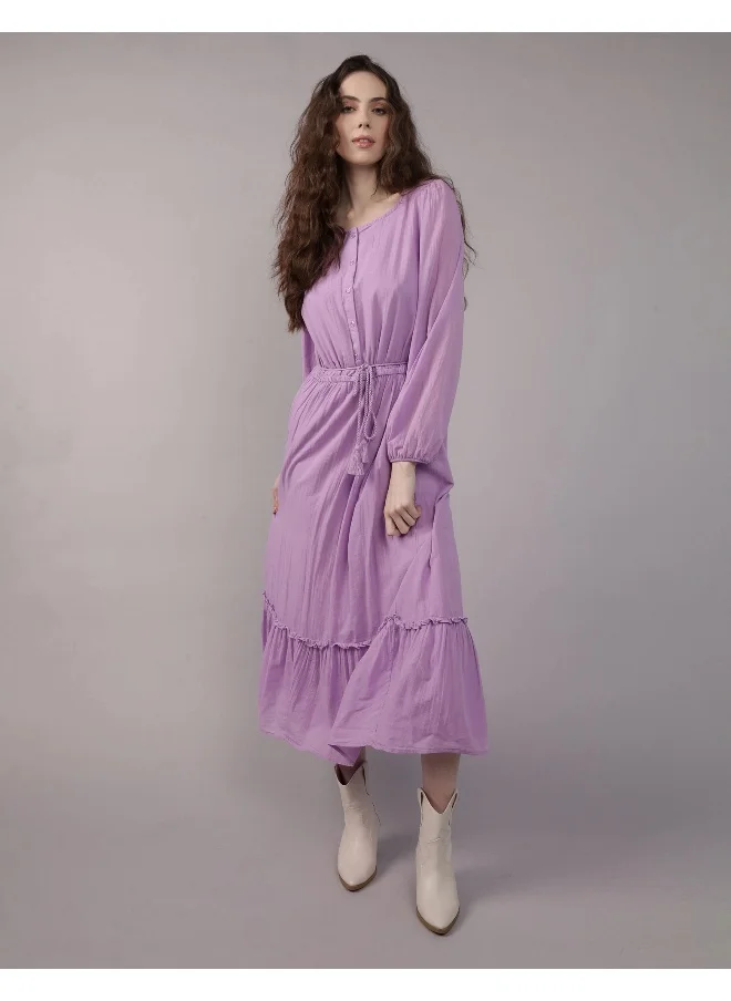 امريكان ايجل AE Long-Sleeve Button-Up Midi Dress