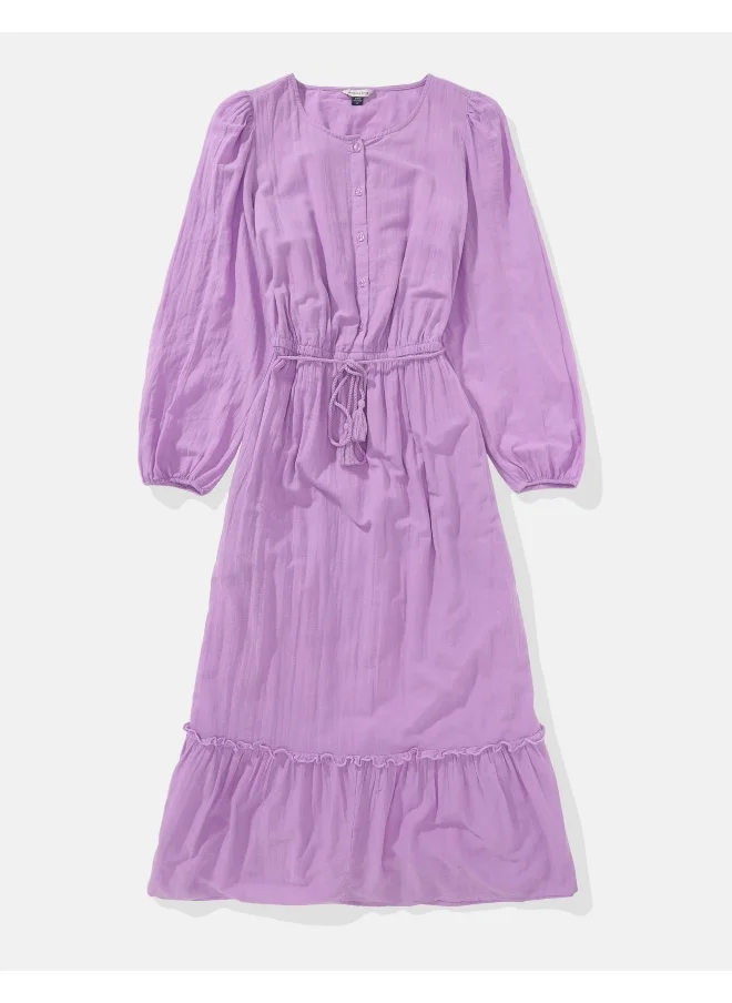 American Eagle AE Long-Sleeve Button-Up Midi Dress