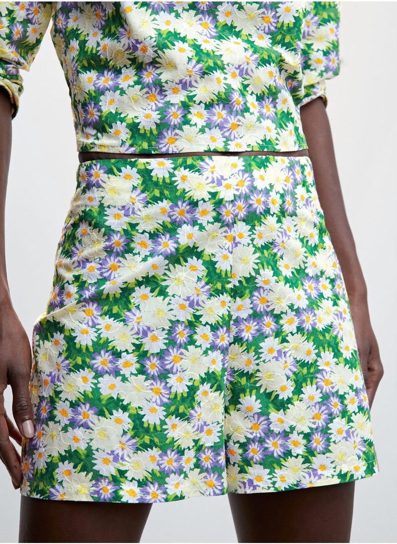MANGO - Floral Print Mini Shorts - Image 1