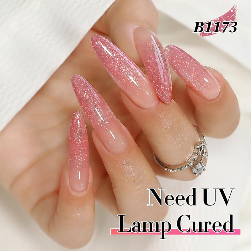 Double Rhythm 0.5Oz Glitter Gel Polish Shimmer Reflective Color for Nail Art Salon DIY Soak Off 15ml Nail Lamp Gel Polish at Home (Light Pink-B1173) - Image 5