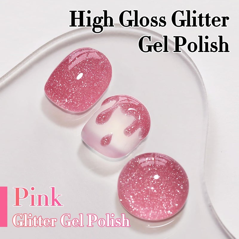 Double Rhythm 0.5Oz Glitter Gel Polish Shimmer Reflective Color for Nail Art Salon DIY Soak Off 15ml Nail Lamp Gel Polish at Home (Light Pink-B1173) - Image 2