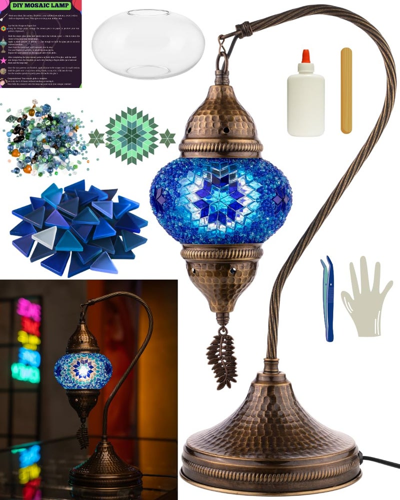 DEMMEX DIY Turkish Mosaic Lamp Making Kit â€“ No Grout Needed â€“ Fun, Easy, No Experience Required â€“ Complete Mosaic Art & Craft Project Kit for Adults & Teens â€“ Make Your Own Table Lamp (Blue) - Image 1