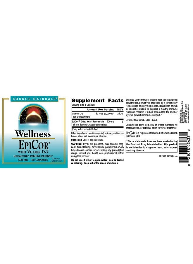 Source Naturals Wellness Epicor With Vitamin D3 For Heightened Immune Defense 60 Capsules - Image 5