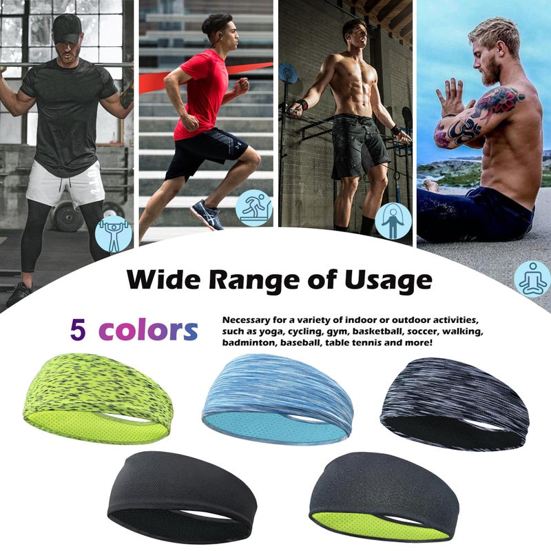 CellElection 5 Pack Sports Headband for Men, Thin Breathable Design, Reused & Washed Mens Headband Sweat Bands for Running Yoga Football Fitness Workout - Image 5