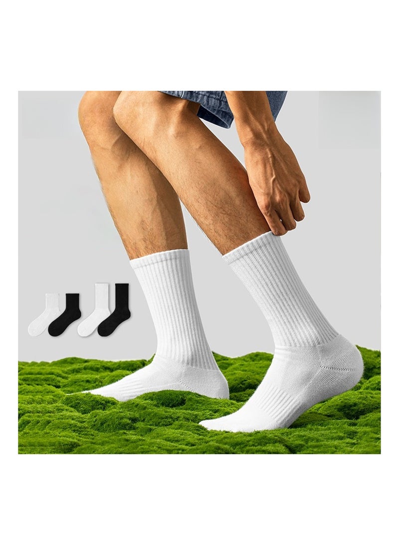 White Crew Athletic Socks 5‑Pack, Pure Cotton Cushioned Sports Crew Socks, Breathable Ribbed Mid‑Calf Socks for Daily Wear Running Training - Image 1