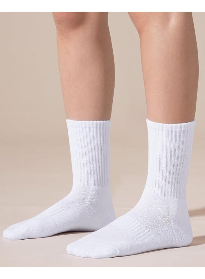 White Crew Athletic Socks 5‑Pack, Pure Cotton Cushioned Sports Crew Socks, Breathable Ribbed Mid‑Calf Socks for Daily Wear Running Training - Image 4