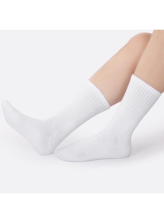 White Crew Athletic Socks 5‑Pack, Pure Cotton Cushioned Sports Crew Socks, Breathable Ribbed Mid‑Calf Socks for Daily Wear Running Training - Image 3