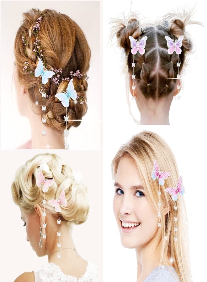Flymind 8Pcs Tassel Butterfly Hair Clips, Fabric Barrettes Butterflies Hair Pin Cute Hanging Ear Butterfly Girl Hair Styling Clip Bobby Pins Hair Accessories for Women and Girls - Image 4