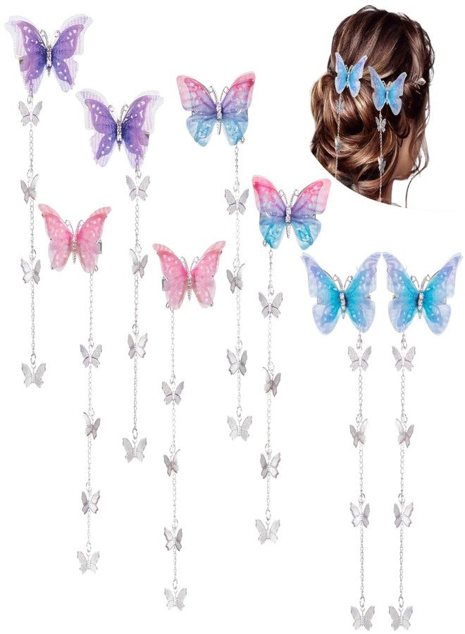 Flymind 8Pcs Tassel Butterfly Hair Clips, Fabric Barrettes Butterflies Hair Pin Cute Hanging Ear Butterfly Girl Hair Styling Clip Bobby Pins Hair Accessories for Women and Girls - Image 1