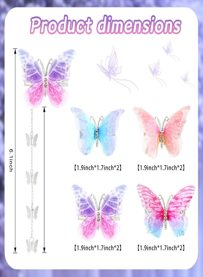 Flymind 8Pcs Tassel Butterfly Hair Clips, Fabric Barrettes Butterflies Hair Pin Cute Hanging Ear Butterfly Girl Hair Styling Clip Bobby Pins Hair Accessories for Women and Girls - Image 2