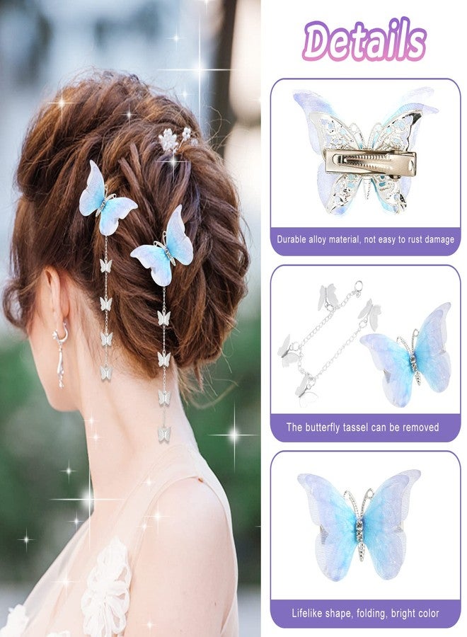 Flymind 8Pcs Tassel Butterfly Hair Clips, Fabric Barrettes Butterflies Hair Pin Cute Hanging Ear Butterfly Girl Hair Styling Clip Bobby Pins Hair Accessories for Women and Girls - Image 3