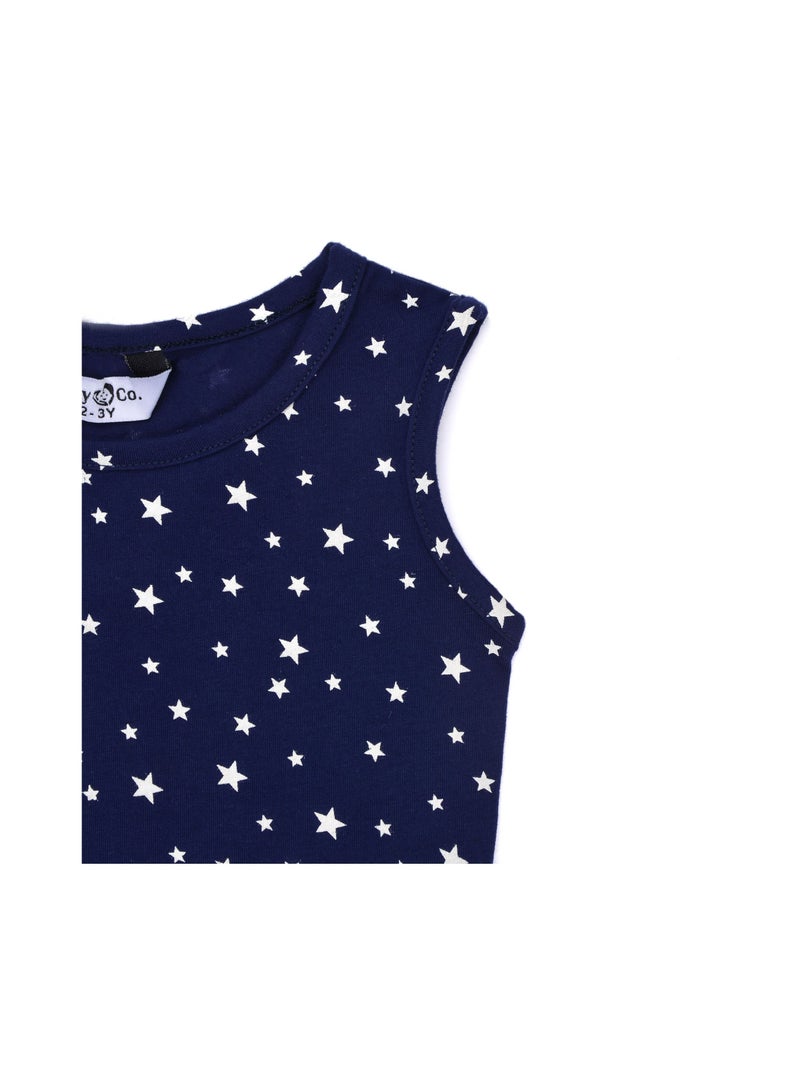 Blue stars printed dress with head band.