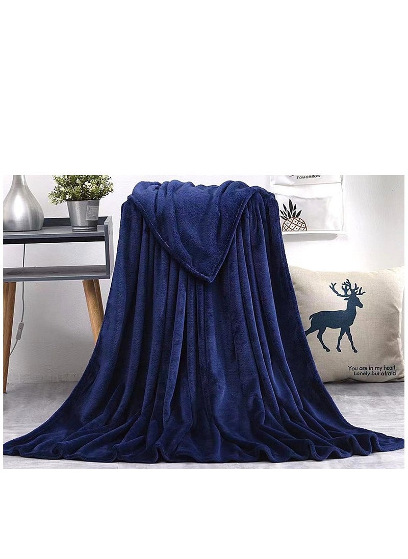 RISHAHOME Light weight Extra Soft Single Size Solid Blanket all season Flannel Fleece Throw Blanket 150x200cm 100% Polyester-Navy Blue  - Image 2