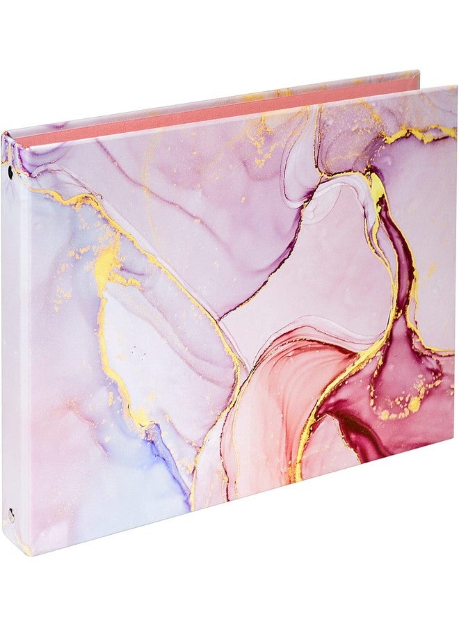 tutata Legal-Size Pink Marble Binder for 8.5 x 14 Sleeve and Paper, 3-Ring 1-Inch Landscape Spreadsheet Binder with Elastic Cord, Ring Spacing 2.76in - Image 1