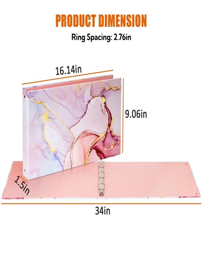 tutata Legal-Size Pink Marble Binder for 8.5 x 14 Sleeve and Paper, 3-Ring 1-Inch Landscape Spreadsheet Binder with Elastic Cord, Ring Spacing 2.76in - Image 4