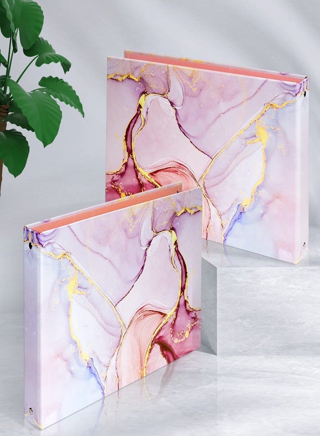 tutata Legal-Size Pink Marble Binder for 8.5 x 14 Sleeve and Paper, 3-Ring 1-Inch Landscape Spreadsheet Binder with Elastic Cord, Ring Spacing 2.76in - Image 5