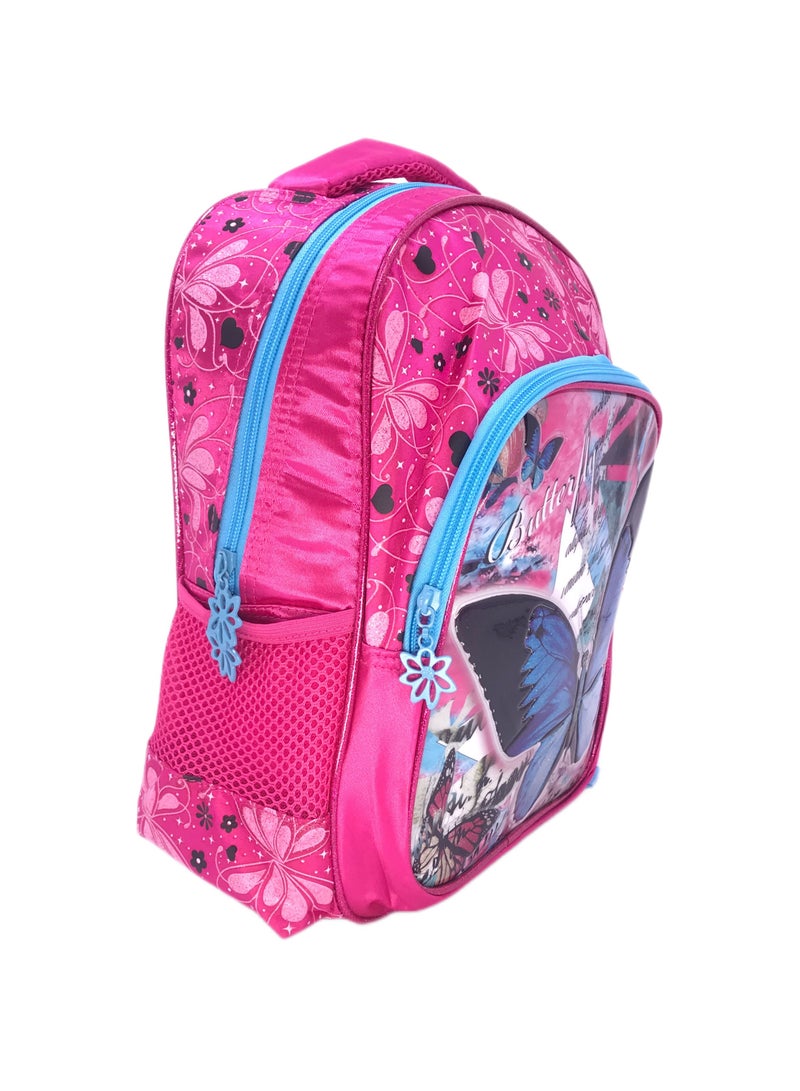 i-kola Pvc Premium Backpack which Includes Butterfly character Bag luggage With Lunch Bag, and pencil Case personalized backpack For girls (14 Inches) (DARK PINK) - Image 2