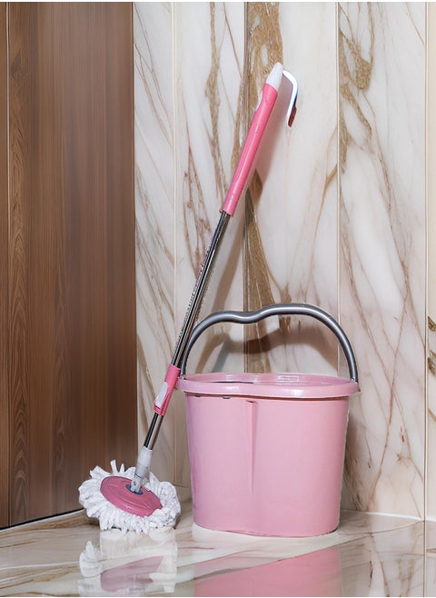 eco Plast Classic Spin Mop and Bucket Set with Stainless Steel Handle & Strainer, 360-Degree Rotating Head, Multicolor