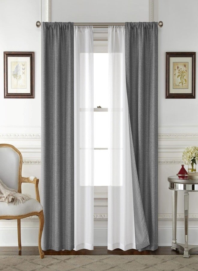 Park Lane Dark Grey 4-Piece Rod Pocket Wave Window Panel Set, 2 Jacquard Panels & 2 Sheer Panels, Elegant Layered Curtains for Living Room or Bedroom,84" - Image 1