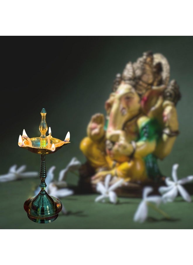 Salvus App SOLUTIONS Brass Kerala Diya Oil Lamp Stand Traditional Deepak For Diwali Puja, Temple Decor, And Gifts Kerala Nilavilakku Brass Samai For Pooja, 2 Pcs (Golden_3X8 Inch)  - Image 4