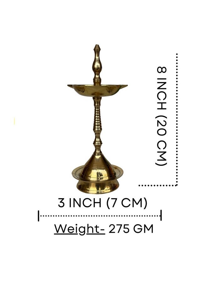 Salvus App SOLUTIONS Brass Kerala Diya Oil Lamp Stand Traditional Deepak For Diwali Puja, Temple Decor, And Gifts Kerala Nilavilakku Brass Samai For Pooja, 2 Pcs (Golden_3X8 Inch)  - Image 2