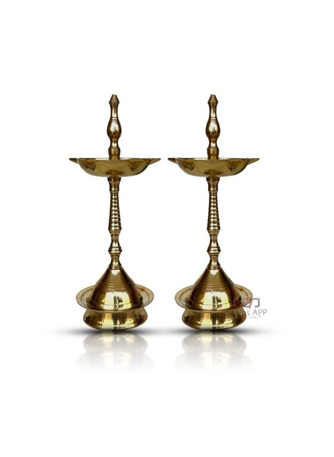 Salvus App SOLUTIONS Brass Kerala Diya Oil Lamp Stand Traditional Deepak For Diwali Puja, Temple Decor, And Gifts Kerala Nilavilakku Brass Samai For Pooja, 2 Pcs (Golden_3X8 Inch)  - Image 1