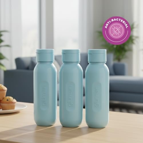 Gluman 500 ml Leak proof Plastic Claro Mini Spout Water Bottle Set of 3 | Anti-Bacterial & BPA Free | Flip-Top Spout Lid Plastic | 100% Food Grade | Ideal for Gym, Travel, School, Office, Kids - Blue - Image 2