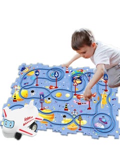 VUCATIN 25PCS Puzzle Racing Children's Racing Track Set Dinosaur Puzzle Puzzle Racing Track Car Game Set Puzzle Racing Track Set Preschool Best Children's Gift Festival Boys and Girls Gift (Blue Universe)  - Image 1