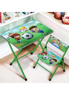 Kids Folding Table and 1 Chair Set Portable Study Desk Cartoon Themed Play Educational Furniture Easy Fold for Storage Ideal for Snacks Art Homework and Learning Nursery Growing with Your Baby Child