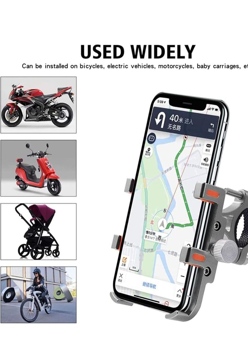Y&D - Phone Holder Stand for Car Bicycle Motorcycle Mount Six-claw Aluminum Alloy Mobile Bracket Bike Navigation Fixing Frame Stainless Silver - Image 1