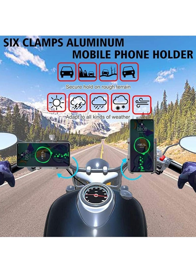 Y&D - Phone Holder Stand for Car Bicycle Motorcycle Mount Six-claw Aluminum Alloy Mobile Bracket Bike Navigation Fixing Frame Stainless Silver - Image 1