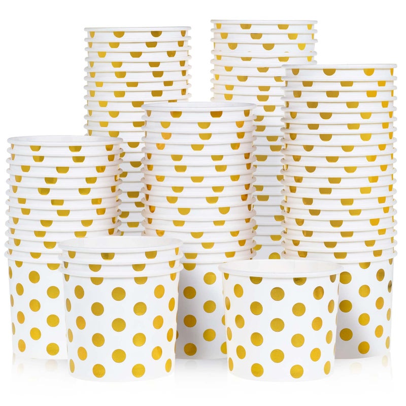 MATICAN Paper Ice Cream Cups  100-Pack 5.5-oz Disposable Dessert Bowls for Hot and Cold  5.5-ounce  Gold Foil Polka Dots - Image 1