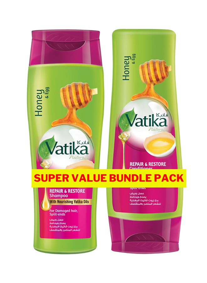 Vatika Naturals Vatika Naturals Repair & Restore Shampoo & Conditioner  400 ml x 2 | Enriched with Honey & Egg | For Damaged Hair with Split Ends  - Image 1