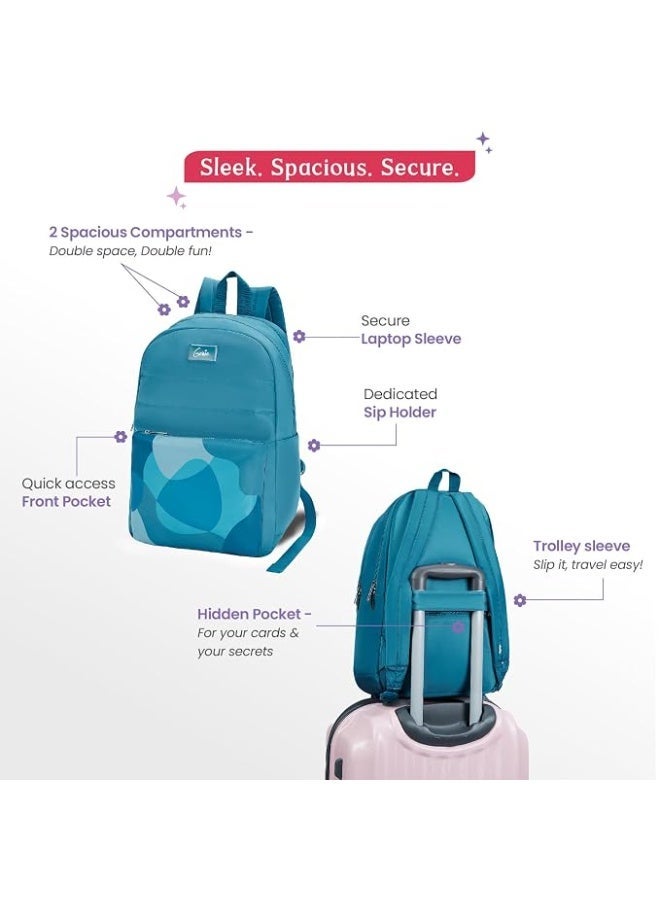Genie Sabrina Casual Backpack for Girls |17 In-20 Ltr with Laptop Sleeve, Two Compartments and Trolley Sleeve with Padded Shoulders |Best for Books,Stationery,Lunch Box & Essentials - Dark Green - Image 2