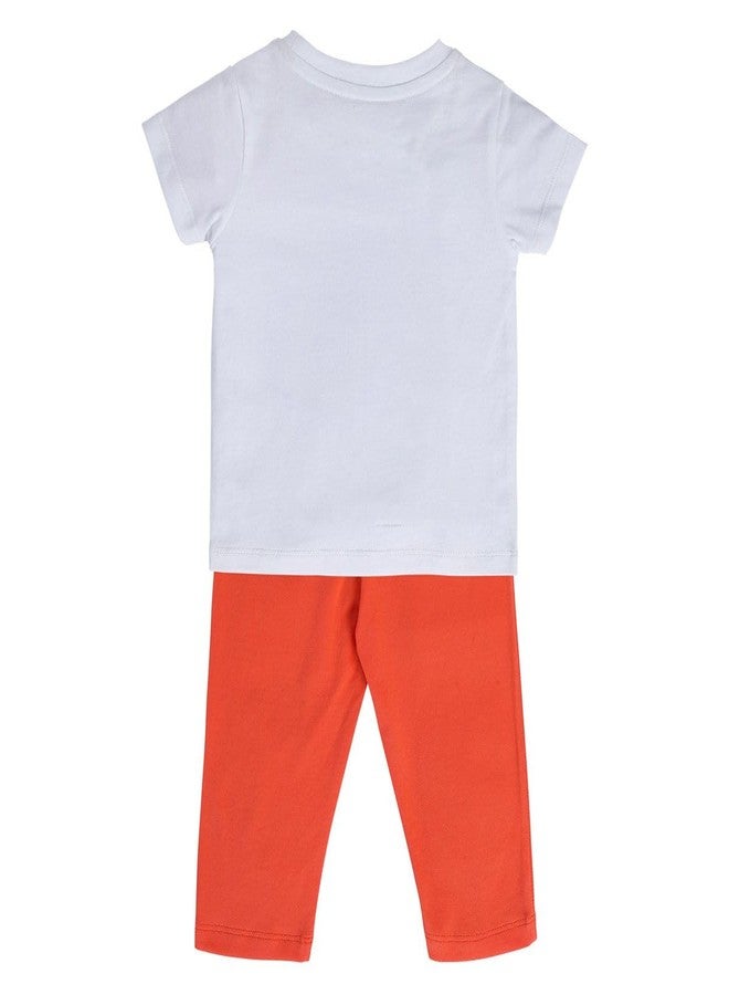 miniklub Baby Round Neck Knitted Cotton White/Orange Color Printed Clothing Set, Pack Of 2 (18-24M) - Image 3