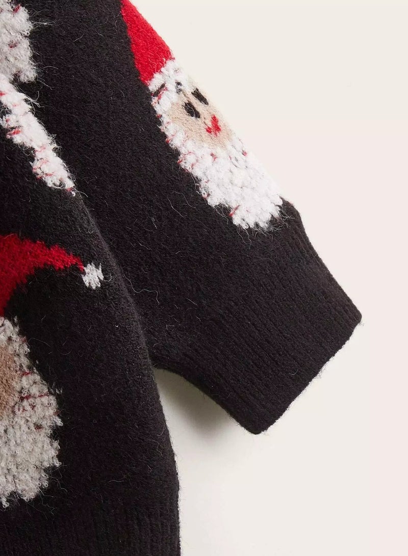 Toddler Girls Christmas Santa Claus Pattern Sweater - Image 3
