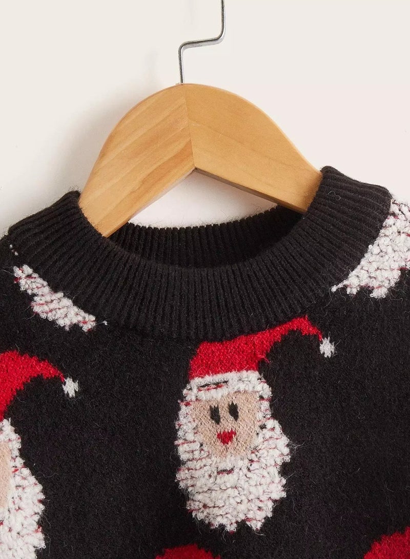 Toddler Girls Christmas Santa Claus Pattern Sweater - Image 2