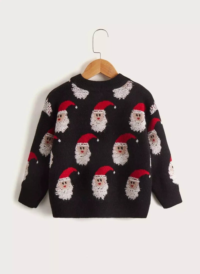 Toddler Girls Christmas Santa Claus Pattern Sweater - Image 1