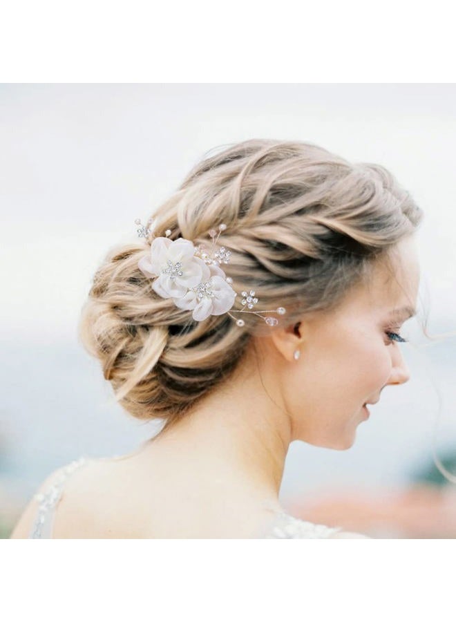Foyte Crystal Flower Hair Comb Wedding Headpiece Silver Rhinestone Hair Piece Bride Pearl Hair Accessories for Women - Image 2